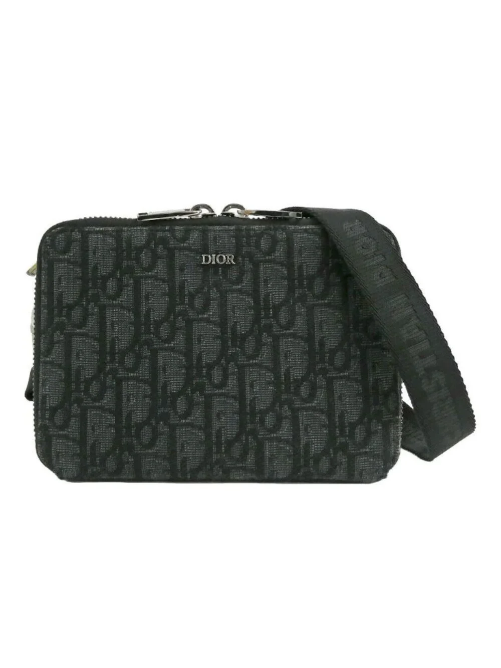 Dior Strap Zip Pouch Jacquard Black Shoulder Bag
